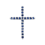 14K White Gold Blue Sapphire 0.12ct Diamond Cross Pendant