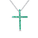 14K White Gold Emerald 0.12ct Diamond Cross Pendant
