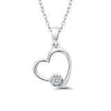 14K White Gold .06ct Round Diamond Heart Pendant Necklace