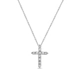 14K White Gold .05ct Diamond Cross Pendant Necklace 18" Long