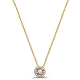 14K Yellow Gold .08ct Round Diamond Solitaire Halo Pendant 18" Necklace