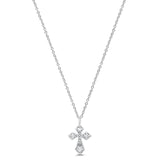 14K White Gold .04ct Round Diamond Cross Pendant Necklace 18 Inches Long