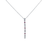 14K White Gold .09ct G SI Diamond & Ruby Antique Style Pendant Necklace 18" Long
