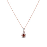10K Rose Gold Garnet & Diamond 0.7cts Round Pendant Necklace 18" Long
