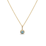 10K Yellow Gold Aquamarine & Diamond .58cts Round Pendant Necklace 18" Long