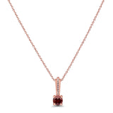 10K Rose Gold Garnet & Diamond 0.4cts Round Pendant Necklace 18" Long