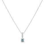10K White Gold Aquamarine & Diamond 0.4cts Round Pendant Necklace 18 Inch Long