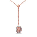 10K Rose Gold Morganite & Diamond .57cts Lariat Pendant Necklace 18" Long