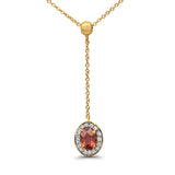 10K Yellow Gold Garnet & Diamond .57cts Lariat Pendant Necklace 18 Inch
