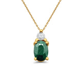 10K Yellow Gold Emerald & Diamond .65cts Oval Pendant