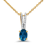 10K Yellow Gold Blue Topaz & Diamond .89ct Solitaire Pendant Necklace 18"