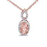 10K Rose Gold Morganite & Diamond .65cts Oval Pendant Necklace 18 Inch Long