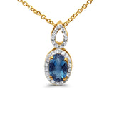 10K Gold Blue Topaz & Diamond 65ct Oval Pendant Necklace - 18 Inch