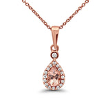 10K Rose Gold Morganite & Diamond .49cts Pear Pendant Necklace 18 Inch Long