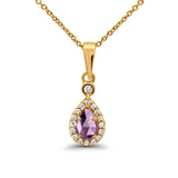 10K Yellow Gold Pink Amethyst & Diamond .49cts Pear Pendant Necklace 18" Long