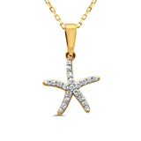 14K Yellow Gold Starfish Necklace .14ct Diamond 18 Inch Long