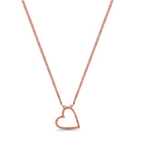 14K Rose Gold Trendy Sideways Heart Diamond .09ct Pendant Necklace 16