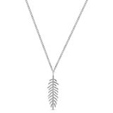 14K White Gold Diamond Feather .18ct Pendant Necklace 16"+2" Ext