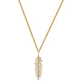 14K Yellow Gold Diamond Feather .18ct Pendant Necklace 16"+2" Ext