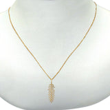 14K Yellow Gold Diamond Feather .18ct Pendant Necklace 16"+2" Ext