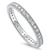 Milgrain Edge Full Eternity Band Rings Round Simulated CZ 925 Sterling Silver