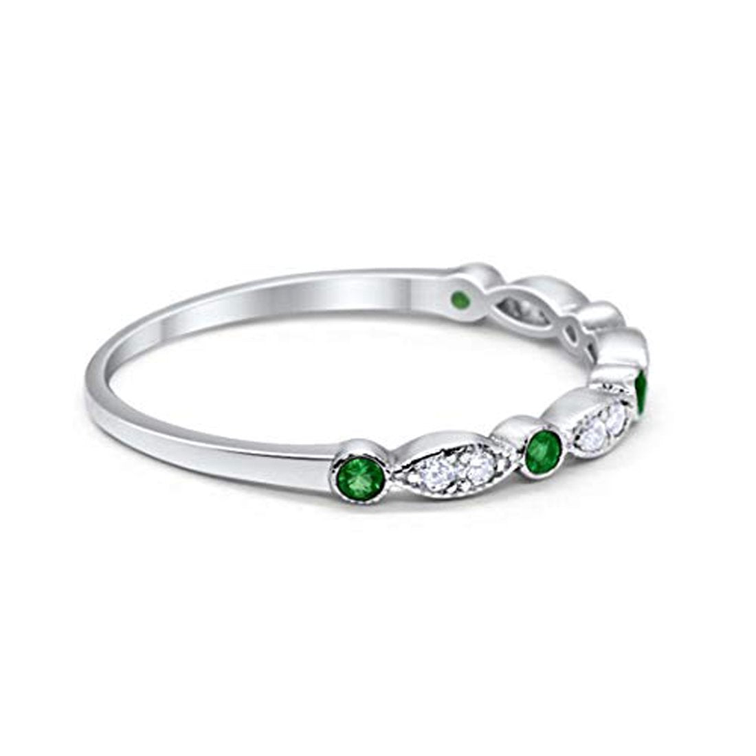 Half Eternity Wedding Band Round Simulated Green Emerald CZ 925 Sterling Silver