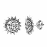 Sun Moon Plain Stud Earrings 925 Sterling Silver