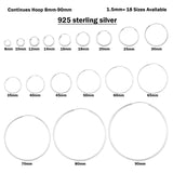 1.5mm Thickness Continuous Hoop Earrings Round 925 Sterling Silver (8mm-90mm)