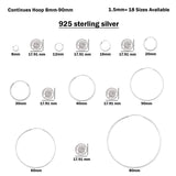 1.5mm Thickness Continuous Hoop Earrings Round 925 Sterling Silver (8mm-90mm)