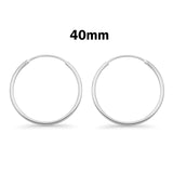 1.5mm Thickness Continuous Hoop Earrings Round 925 Sterling Silver (8mm-90mm)