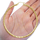 Real Diamond Cut 14K Yellow Gold 3mm Snap Closure Hoop Earrings Hinged 5grams 65mm