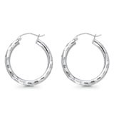 White 14K Gold Real Diamond Cut 3mm Snap Closure Hoop Earrings Hinged 1.8grams 25mm