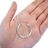 White 14K Gold Real Diamond Cut 3mm Snap Closure Hoop Earrings Hinged 1.8grams 25mm