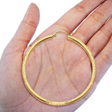 Real Yellow Gold Diamond Cut 3mm 14K Snap Closure Hoop Earrings Hinged 48mm 3.2grams