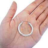 White Gold 14K Real 3mm Stylish Plain Snap Closure Hoop Earrings Hinged 1.8grams 24mm