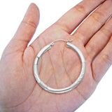 Real 14K White Gold Diamond Cut 3mm Snap Closure Hoop Earrings Hinged 2.3grams 35mm