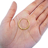 Real 14K Yellow Gold Diamond Cut 1.5mm Snap Closure Hoop Earrings Endless 0.6gram 17mm