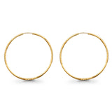 Real 14K Diamond Cut Yellow Gold 2mm Snap Closure Hoop Earrings Endless 2.4grams 50mm
