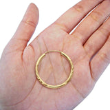 14K Yellow Gold Diamond Cut Real 2mm Snap Closure Hoop Earrings Endless 1.2grams 25mm