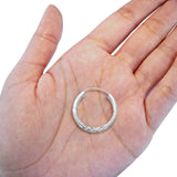 14K White Gold Real Diamond Cut 2mm Snap Closure Hoop Earrings Endless 0.8gram 18mm