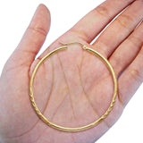 14K Yellow Gold Diamond Cut Real 2mm Snap Closure Hoop Earrings Hinged 2.3grams 45mm