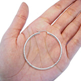 Real 14K White Gold Diamond Cut 2mm Snap Closure Hoop Earrings Hinged 1.8grams 35mm