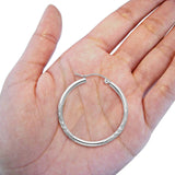14K White Gold Real Diamond Cut 2mm Snap Closure Hoop Earrings Hinged 1.5grams 30mm