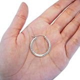 White 14K Gold Real Diamond Cut 2mm Snap Closure Hoop Earrings Hinged 1.1grams 20mm
