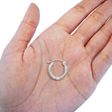 White 14K Gold Diamond Cut Real 2mm Snap Closure Hoop Earrings Hinged 0.7gram 13mm