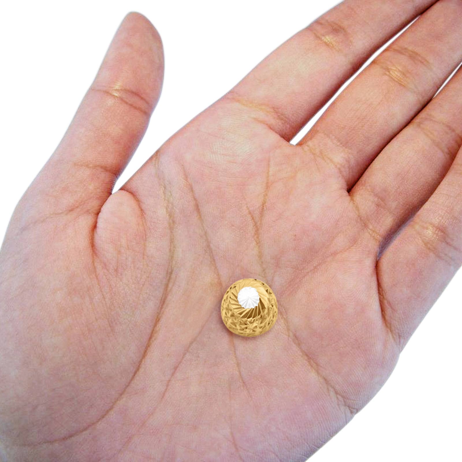 Two Tone 14K Gold Diamond Cut 9.5mm Half Ball Earrings Push Back 1.5grams