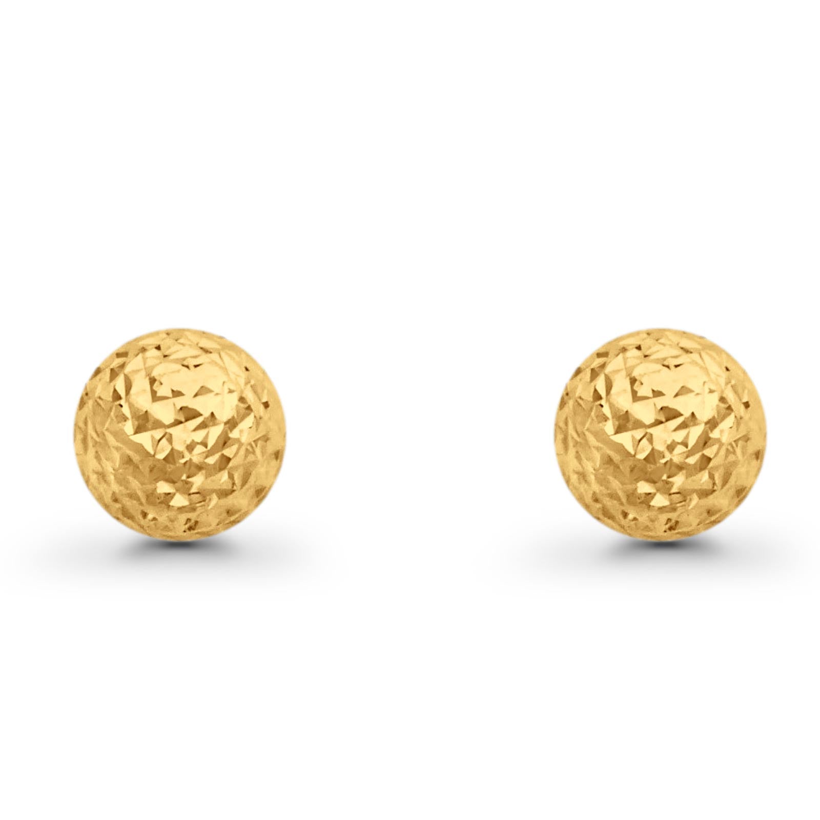 14K Yellow Gold 9.5mm Diamond Cut Half Ball Earrings With Push Back 1.6gm
