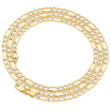 3MM Pave Figaro Yellow Gold Chain .925 Sterling Silver Length 7"-30" Inches