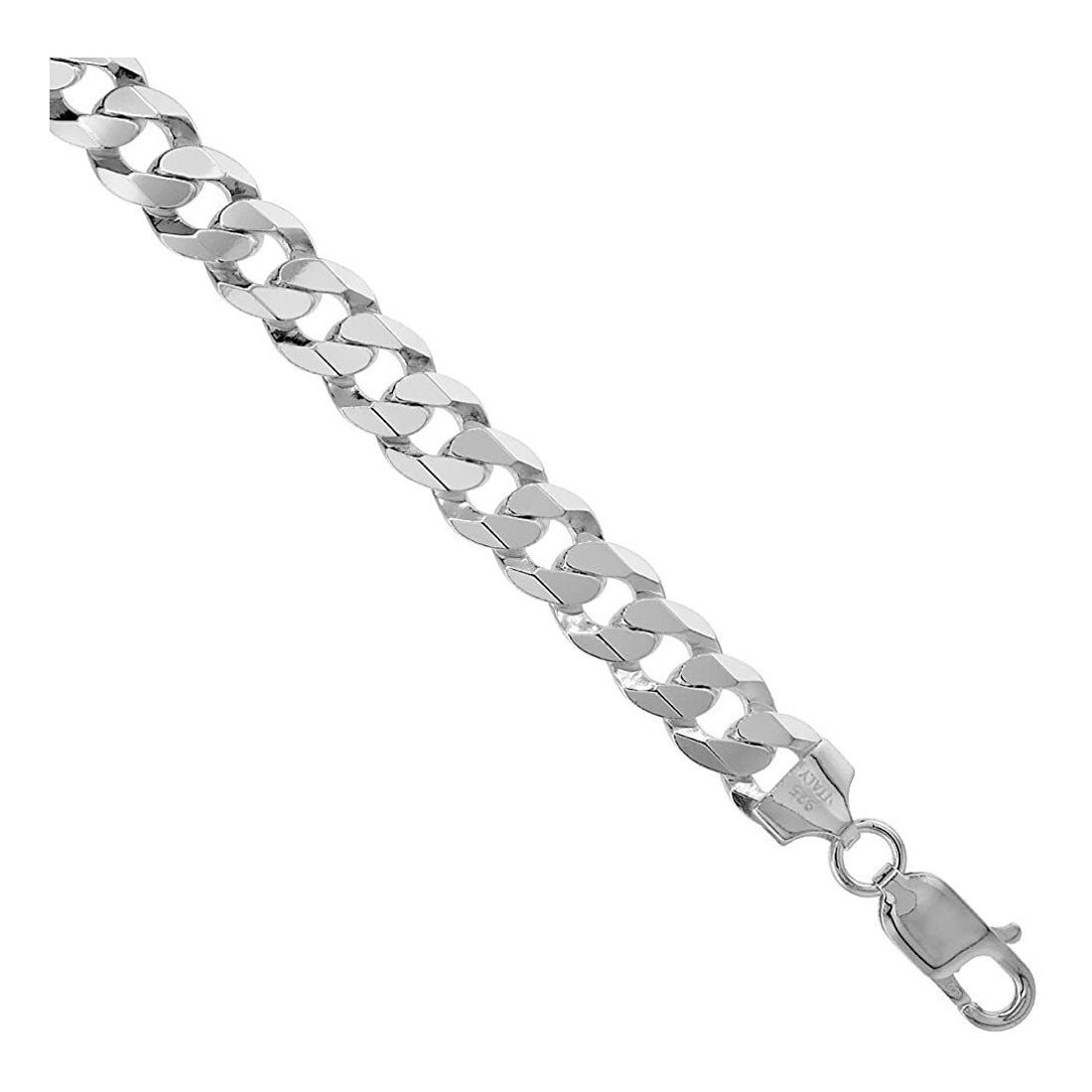 11MM 250 Flat Pave Curb Chain .925 Solid Sterling Silver Sizes 8"-30" Inches