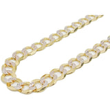 11MM Yellow Gold Flat Pave Curb Chain 925 Solid Sterling Silver 8- 32 Inches